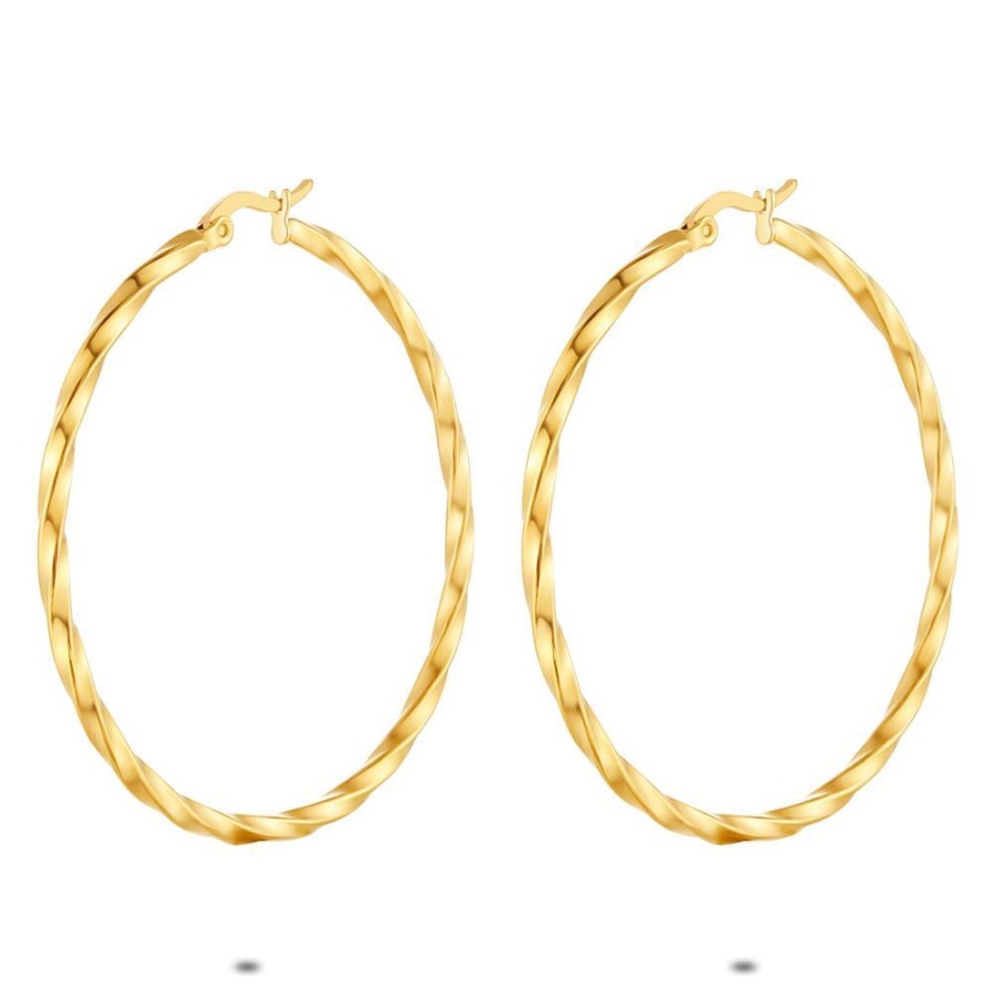 Women Twice As Nice | Gold Coloured Stainless Steel Earrings, Twisted Hoop Earring, 50 Mm