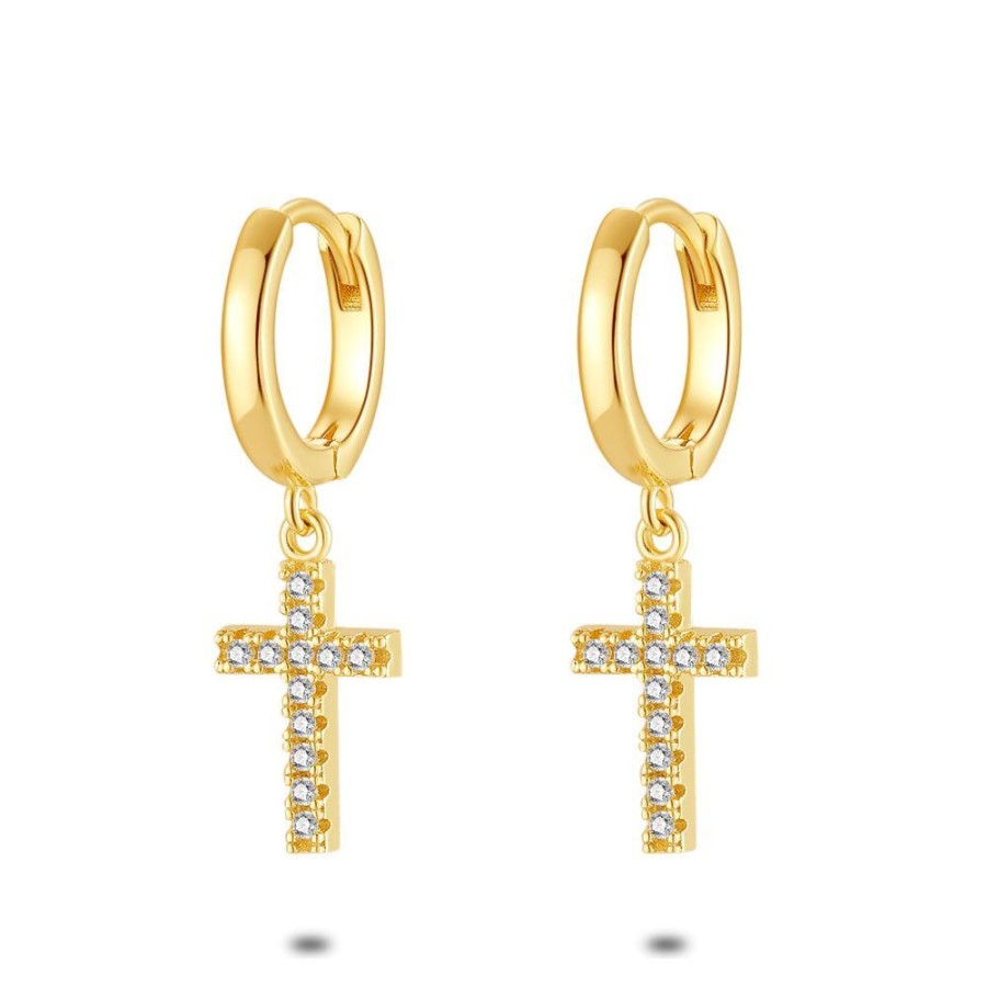 Women Twice As Nice | 18Ct Gold Plated Silver Earrings, Hoops, Cross, Zirconia