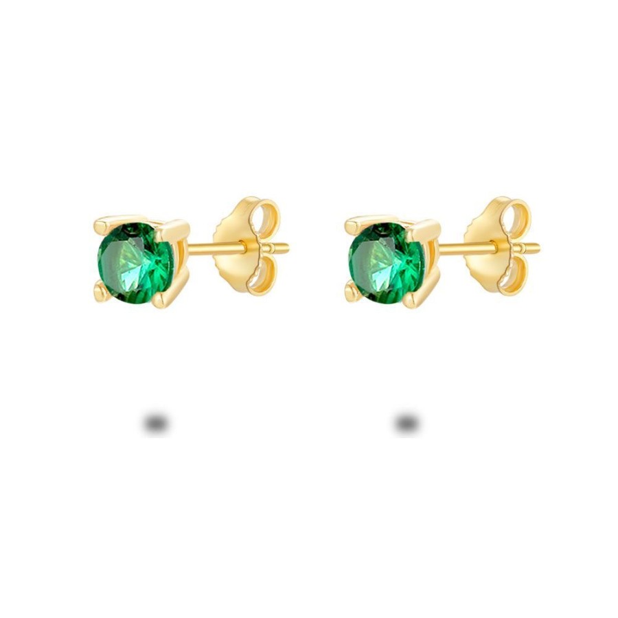 Women Twice As Nice | 18Ct Gold Plated Silver Earrings, 5 Mm Green Zirconia