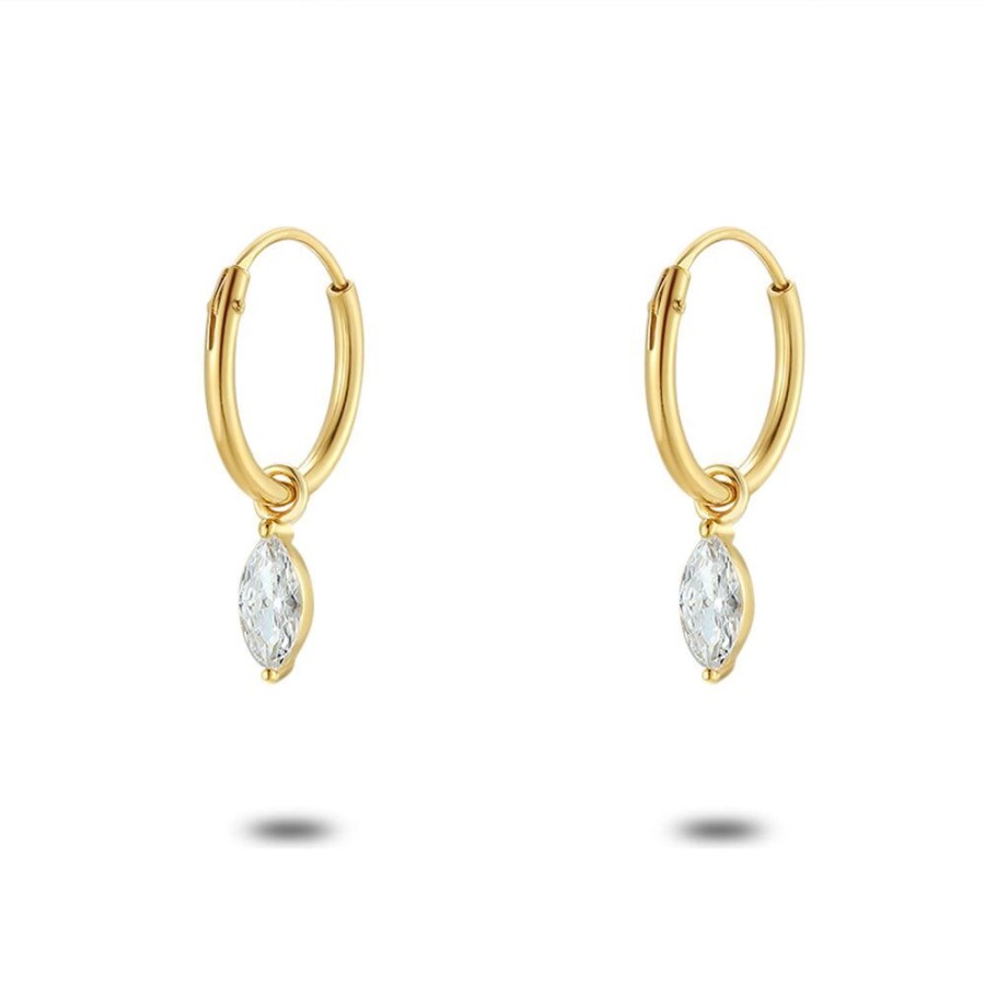 Women Twice As Nice | 18Ct Gold Plated Silver Earrings, Hoops, Ellips, 1 Zirconia