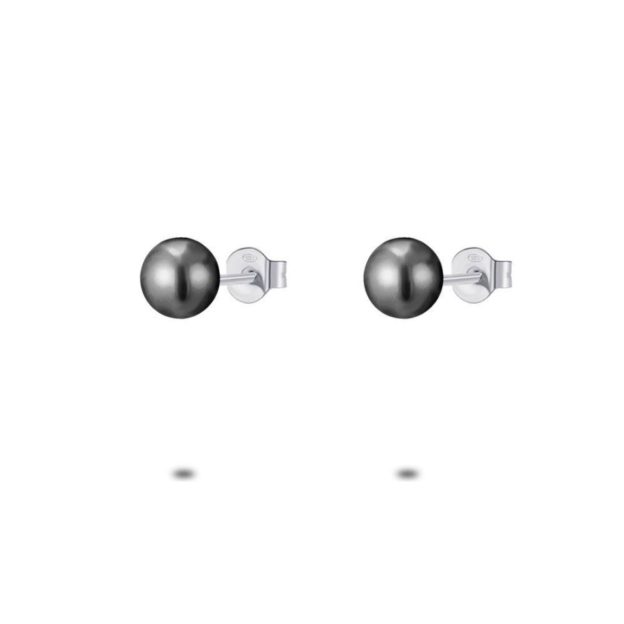 Women Twice As Nice | Silver Earrings, Grey Pearl, 7 Mm