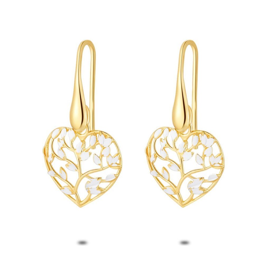 Women Twice As Nice | 18Ct Gold Plated Silver Earrings, Open Heart With Branches