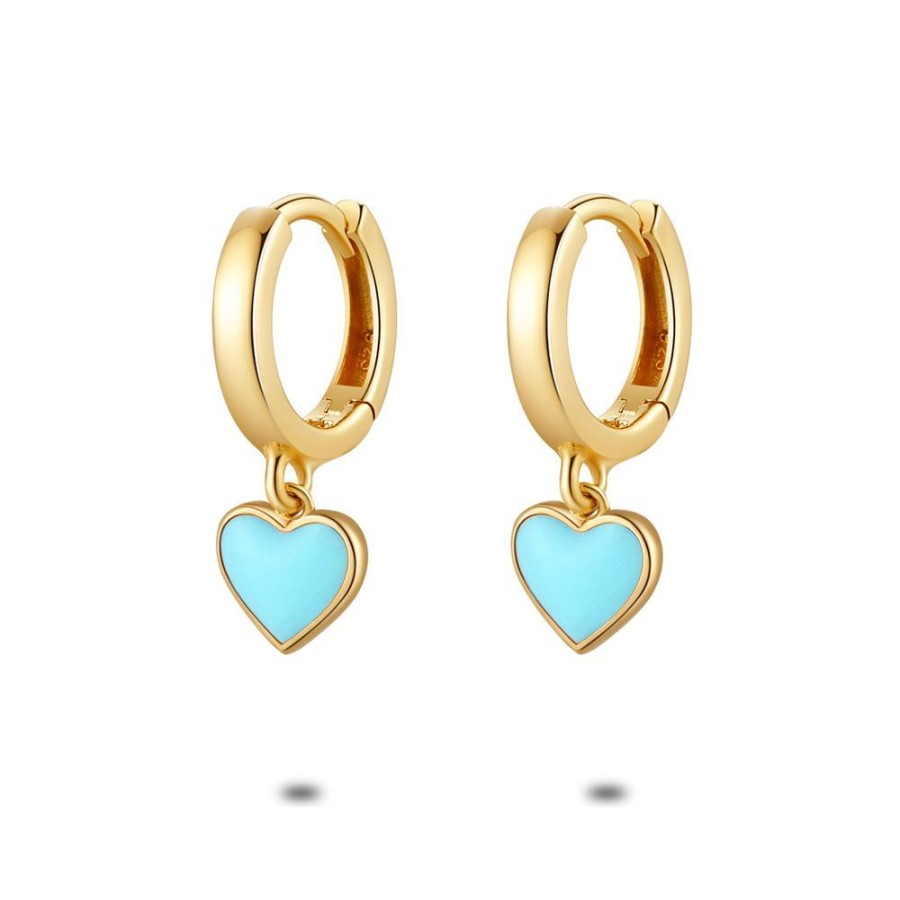 Women Twice As Nice | 18Ct Gold Plated Silver Earrings, Hoop Earrings, Blue Enamel Heart