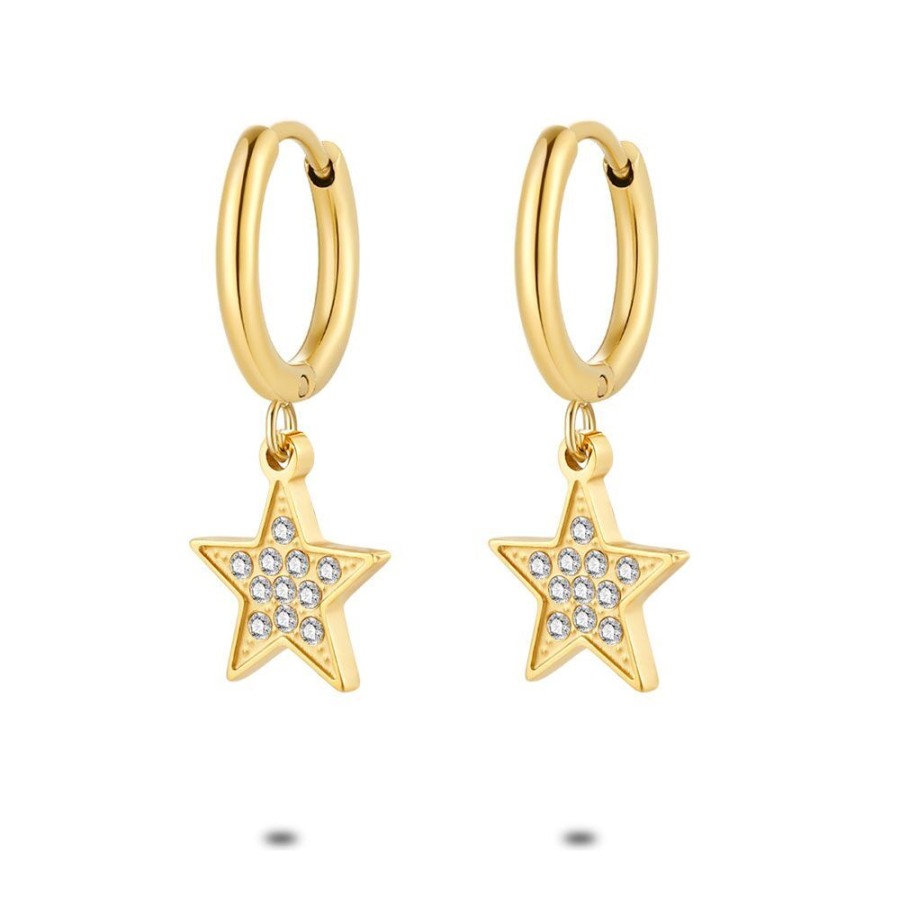 Women Twice As Nice | Gold Coloured Stainless Steel Earrings, Hoops With Star