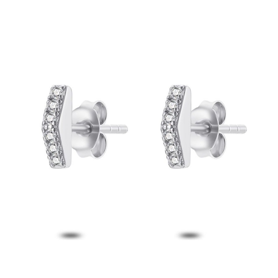 Women Twice As Nice | Silver Earrings, Triangle With Zirconia On The Side