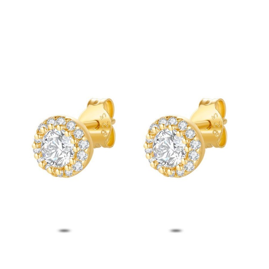 Women Twice As Nice | 18Ct Gold Plated Silver Earrings, 1 Zirconia, 7 Mm