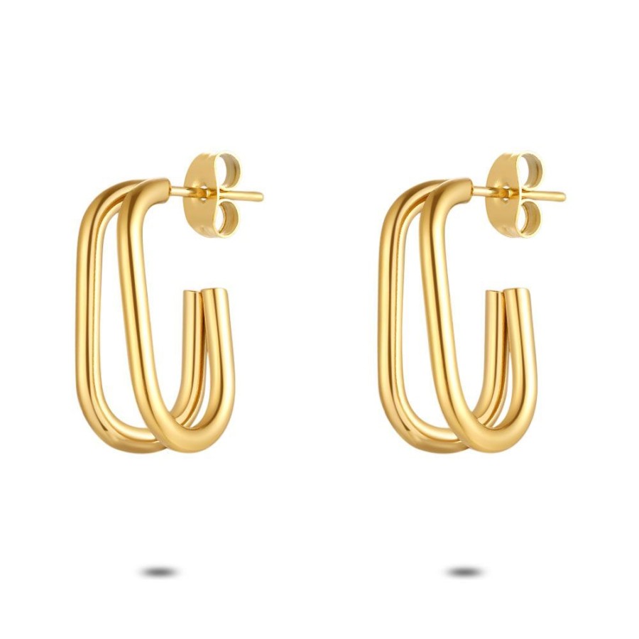 Women Twice As Nice | Gold Coloured Stainless Steel Earrings, Oval Hoop Earring