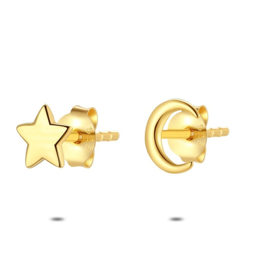 Women Twice As Nice | Earrings In 18Ct Plaque Gold, Moon And Star