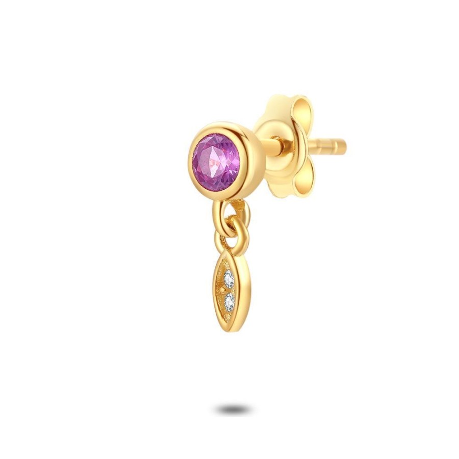 Women Twice As Nice | Earring Per Piece In 18Ct Gold Plated Silver, Fuchsia And White Zirconia