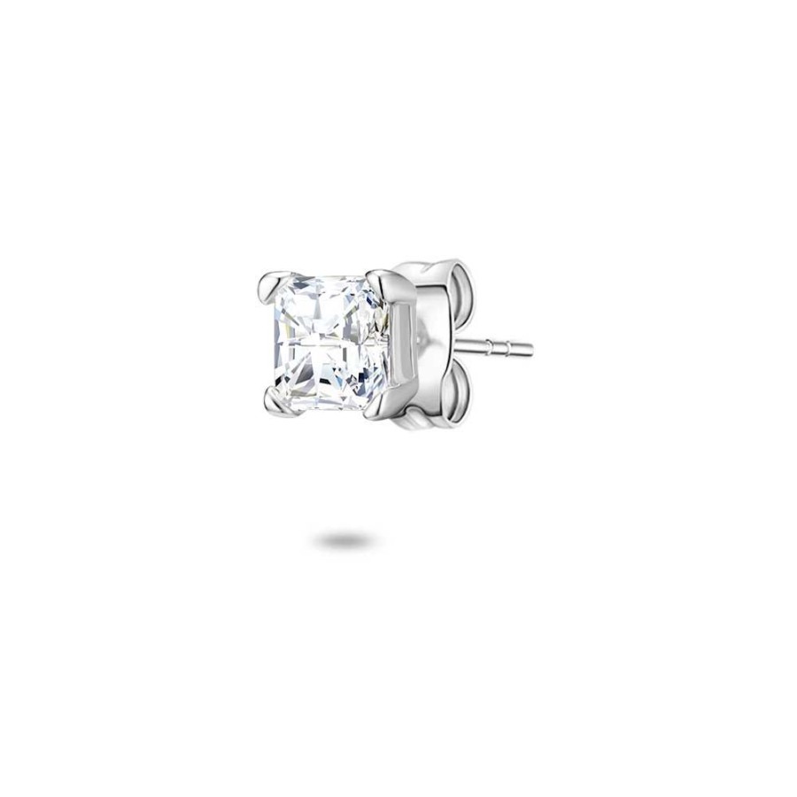 Women Twice As Nice | Silver Earring, A 4 Mm Square Zirconia