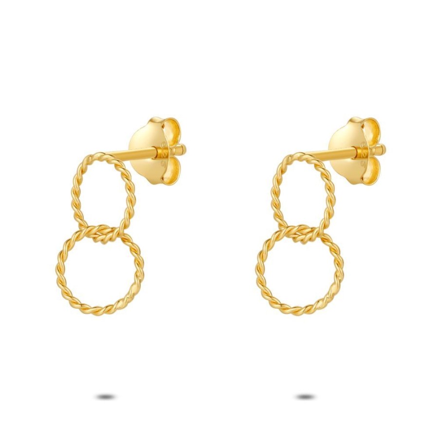 Women Twice As Nice | 18Ct Gold Plated Silver Earrings, 2 Circles, Twisted