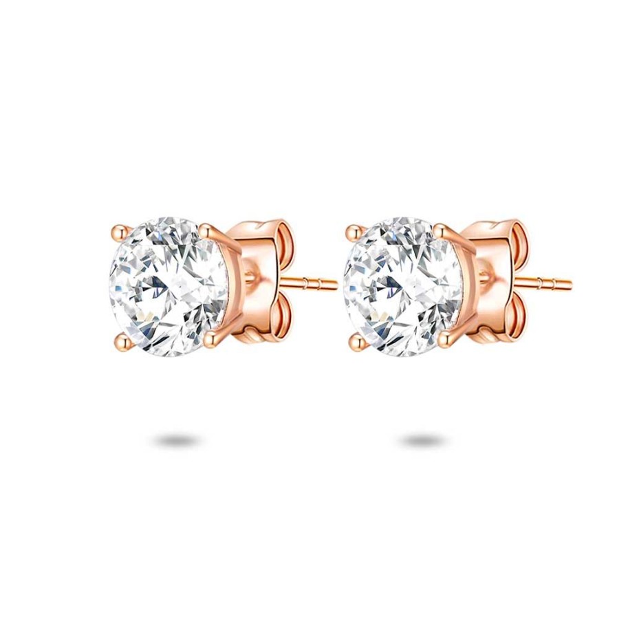 Women Twice As Nice | Rose Silver Earrings, Zirconia 6 Mm