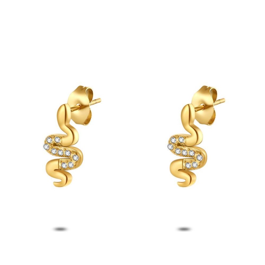 Women Twice As Nice | Gold Coloured Stainless Steel Earrings, Snake, Crystals