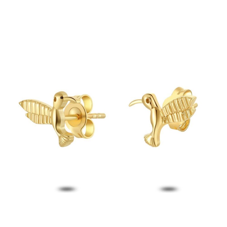 Women Twice As Nice | 18Ct Gold Plated Silver Earrings, Hummingbird, 7 Mm