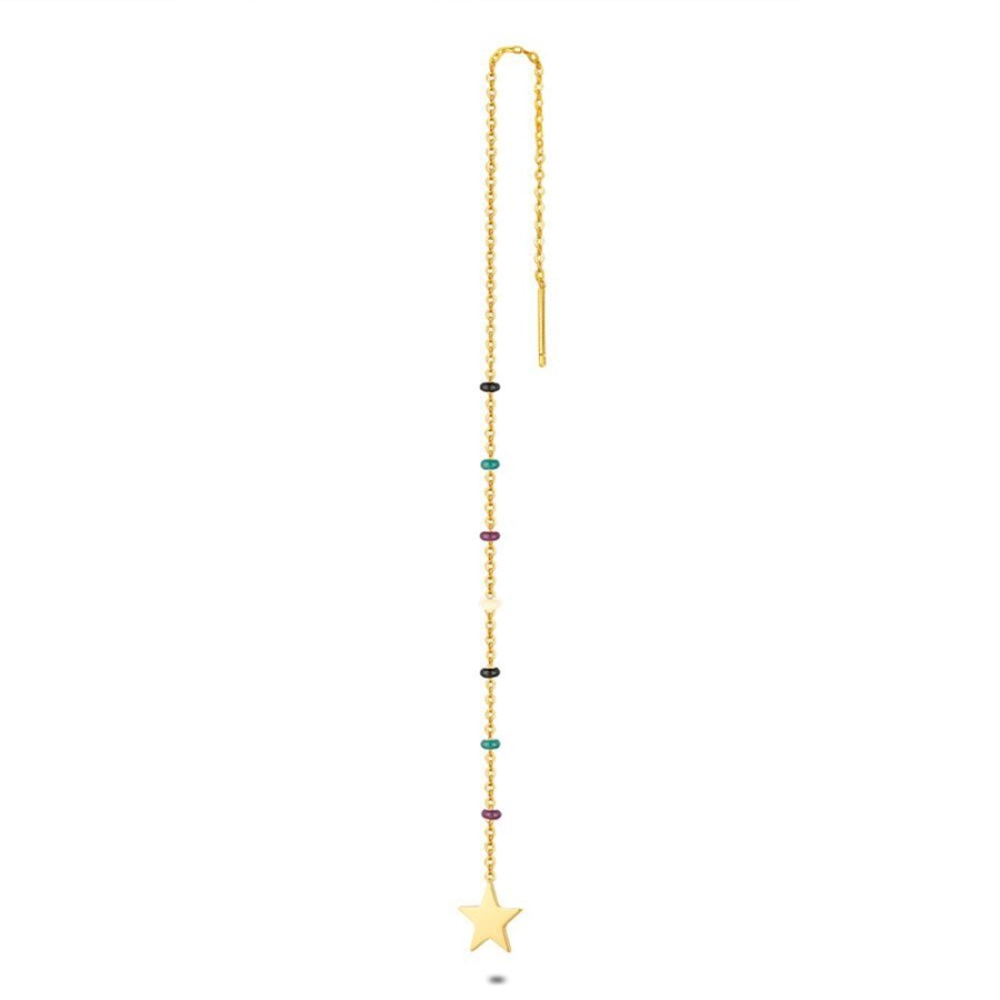 Women Twice As Nice | Earring Per Piece In 18Ct Gold Plated Silver, Multi-Coloured Balls, Star