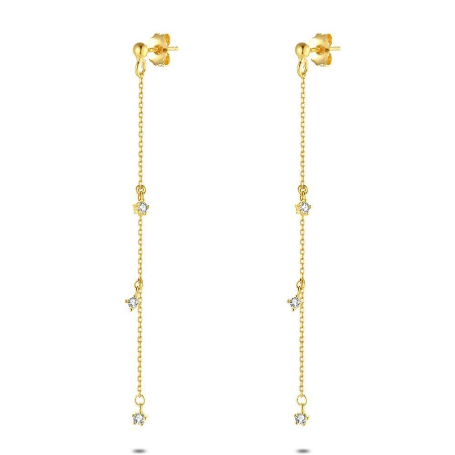 Women Twice As Nice | 18Ct Gold Plated Silver Earrings, 3 Zirconia