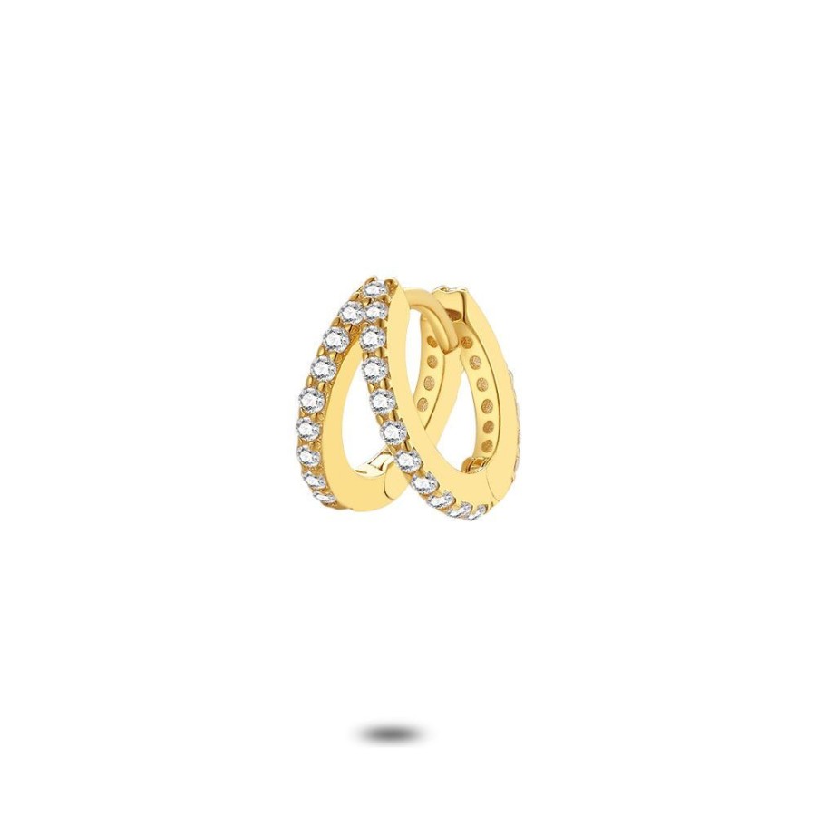 Women Twice As Nice | Earring Per Piece In 18Ct Gold-Plated Silver, Double Open Hoop