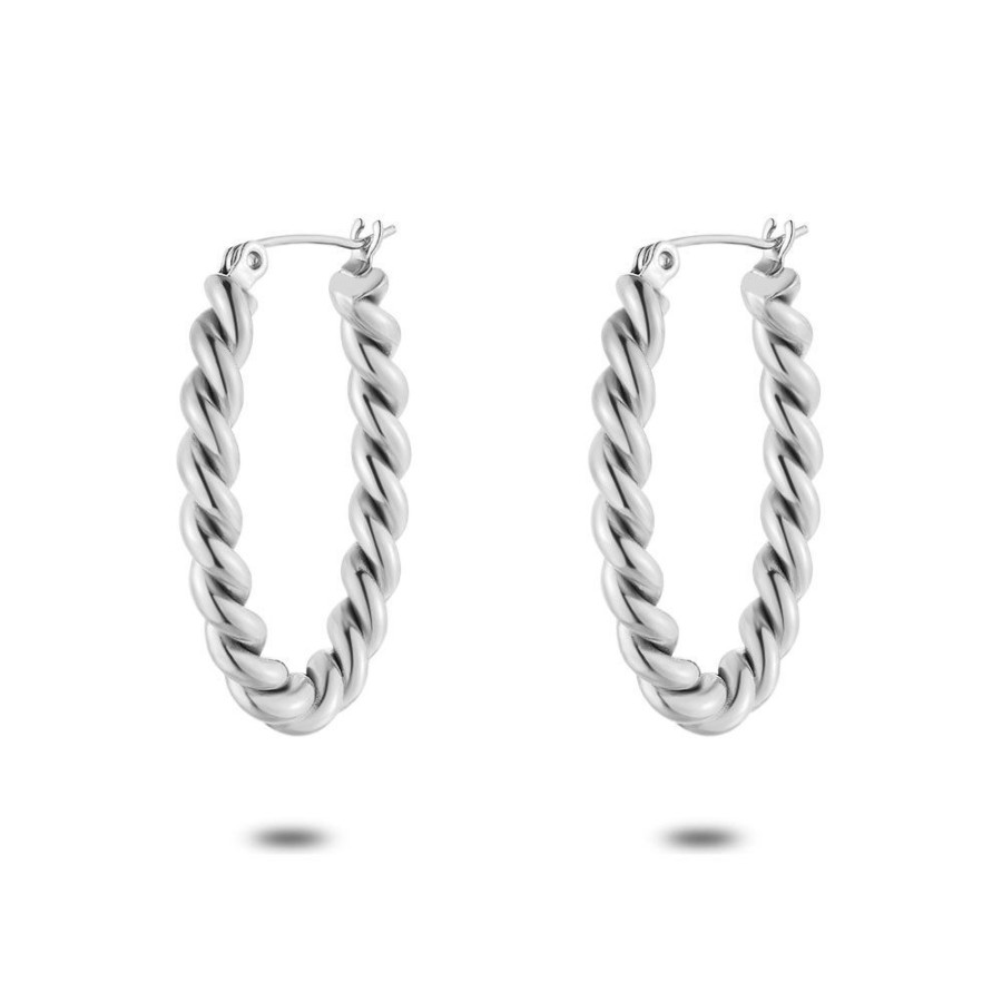 Women Twice As Nice | Oval Earrings In St. Steel, Twisted.