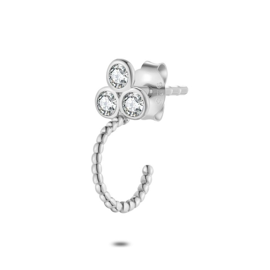 Women Twice As Nice | Silver Earring Per Piece, 3 Zirconia, Half Hoop