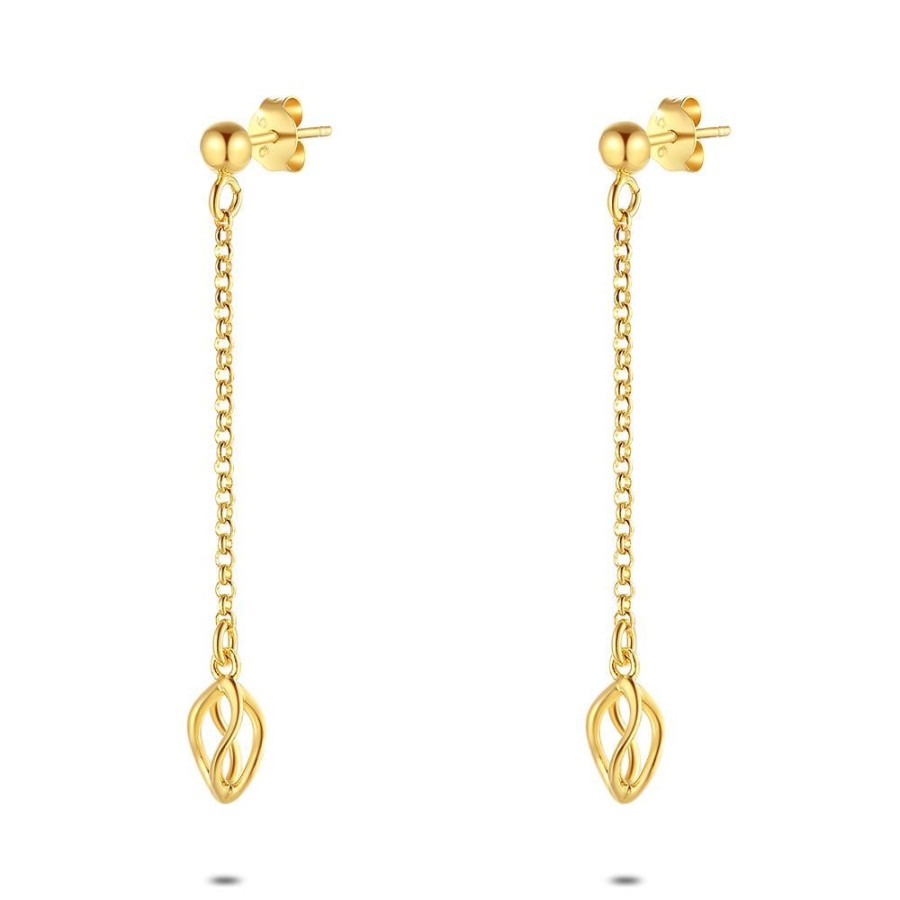 Women Twice As Nice | 18Ct Gold Plated Silver Earrings, Leaf On Forcat