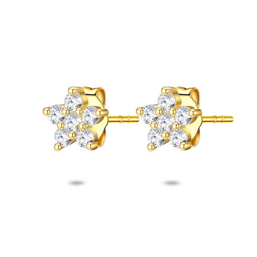 Women Twice As Nice | 18Ct Gold Plated Silver Earrings, Flower Stud