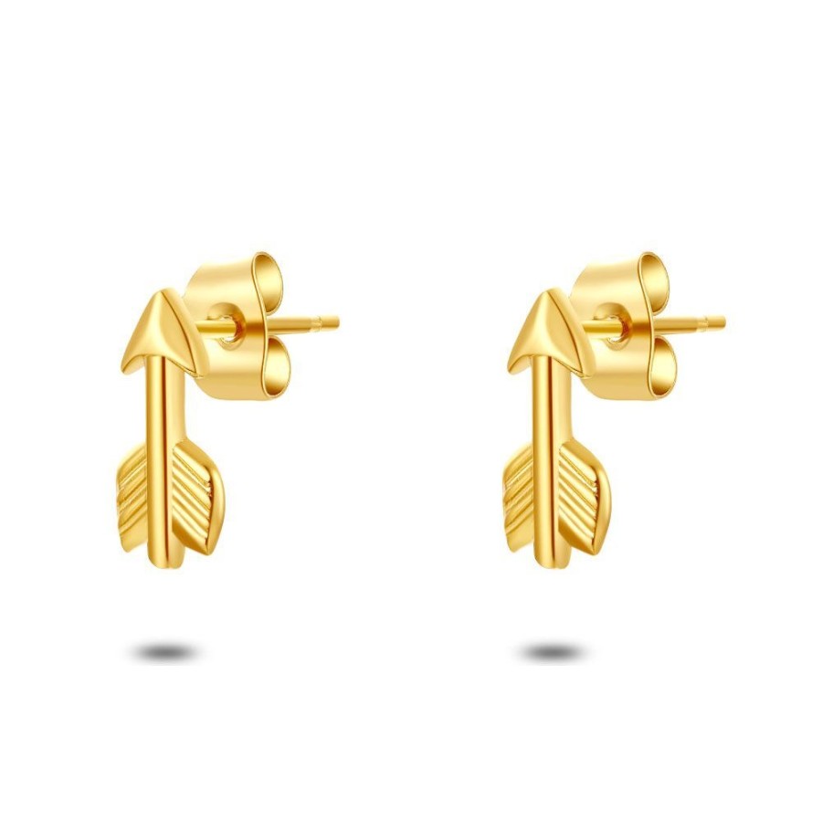 Women Twice As Nice | Gold Coloured Stainless Steel Earrings, Arrow