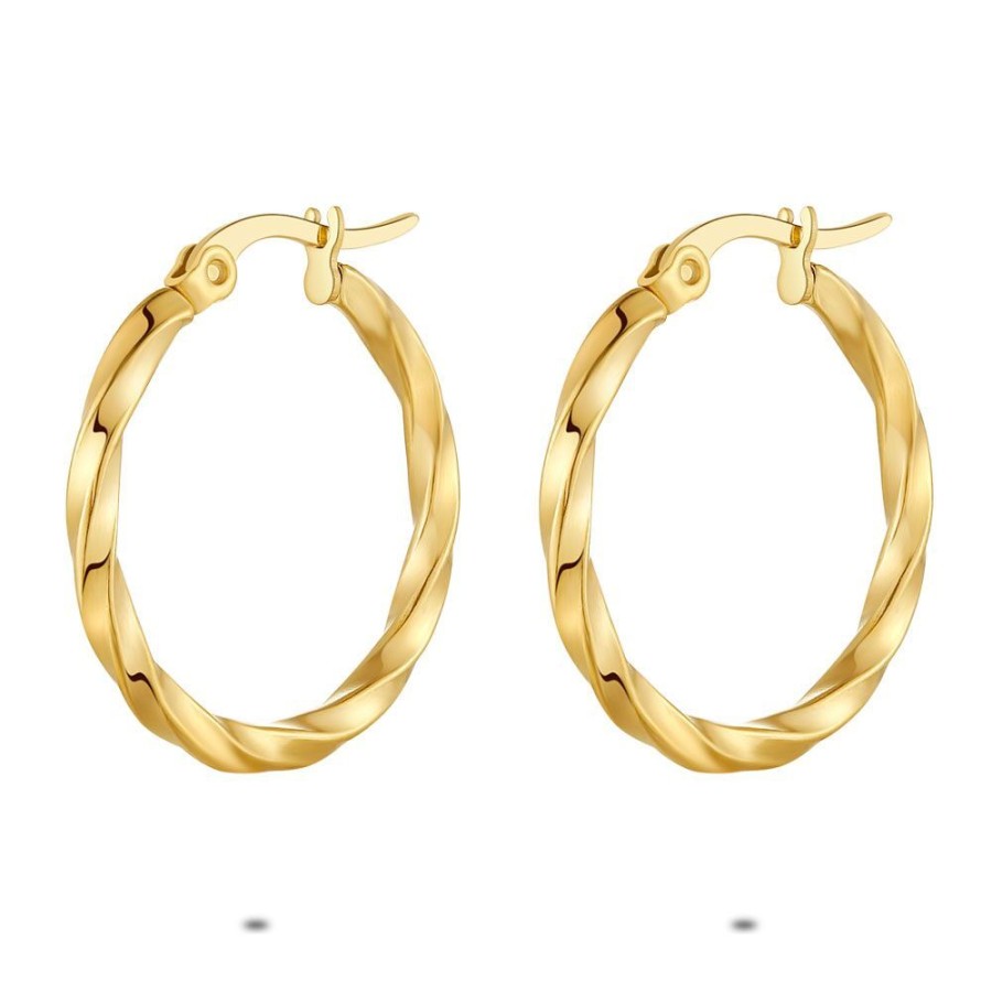 Women Twice As Nice | Gold Coloured Stainless Steel Earrings, Twisted Hoop Earrings, 25 Mm