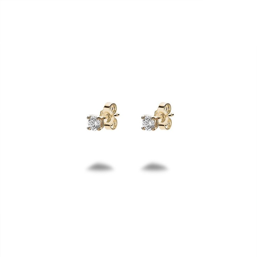 Women Twice As Nice | 18Ct Gold Plated Silver Earrings, Zirconia, 3 Mm