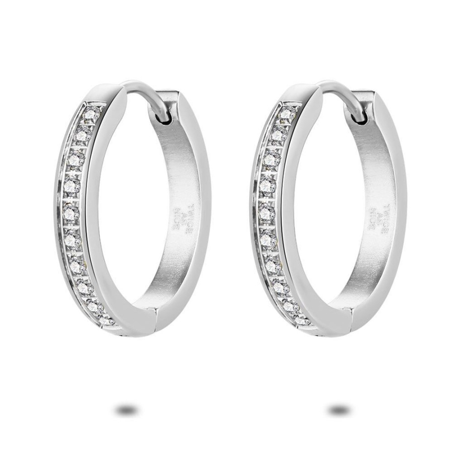 Women Twice As Nice | Stainless Steel Earrings, Hoop Earrings, 2 Cm, White Crystals