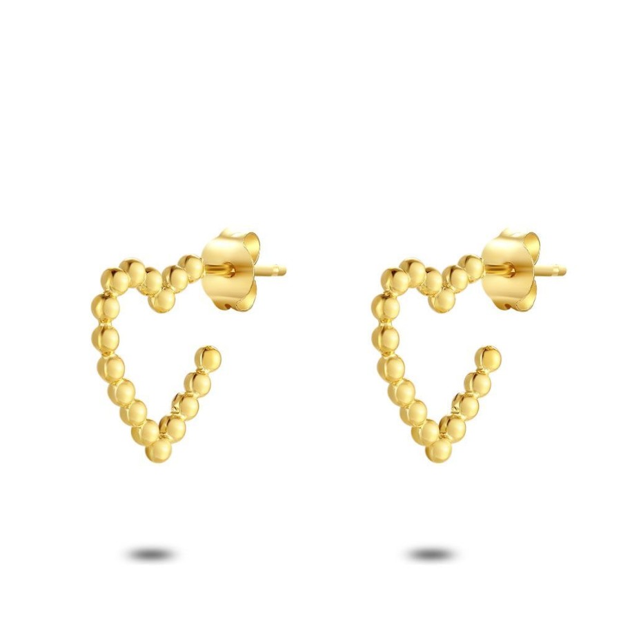 Women Twice As Nice | Gold Coloured Stainless Steel Earrings, Open Heart From Dots