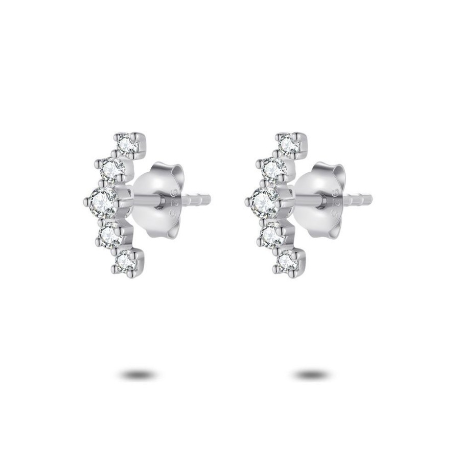 Women Twice As Nice | Silver Earrings, 5 White Zirconia Stones, Side By Side