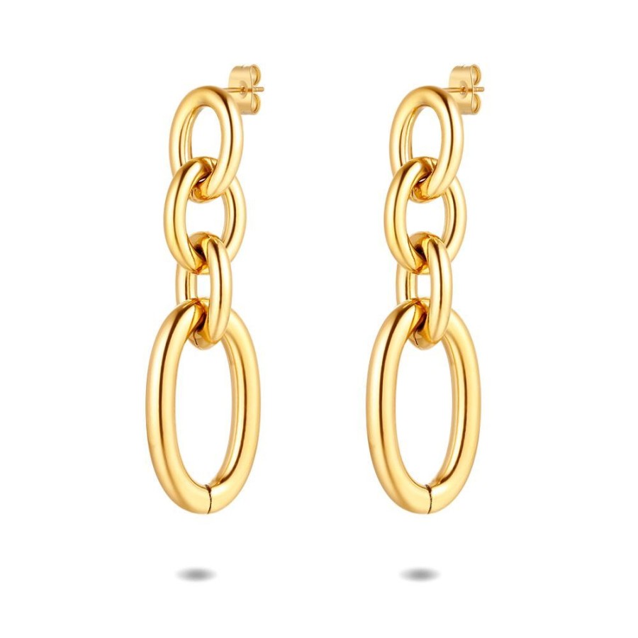 Women Twice As Nice | Gold Coloured Stainless Steel Earrings, Oval Links