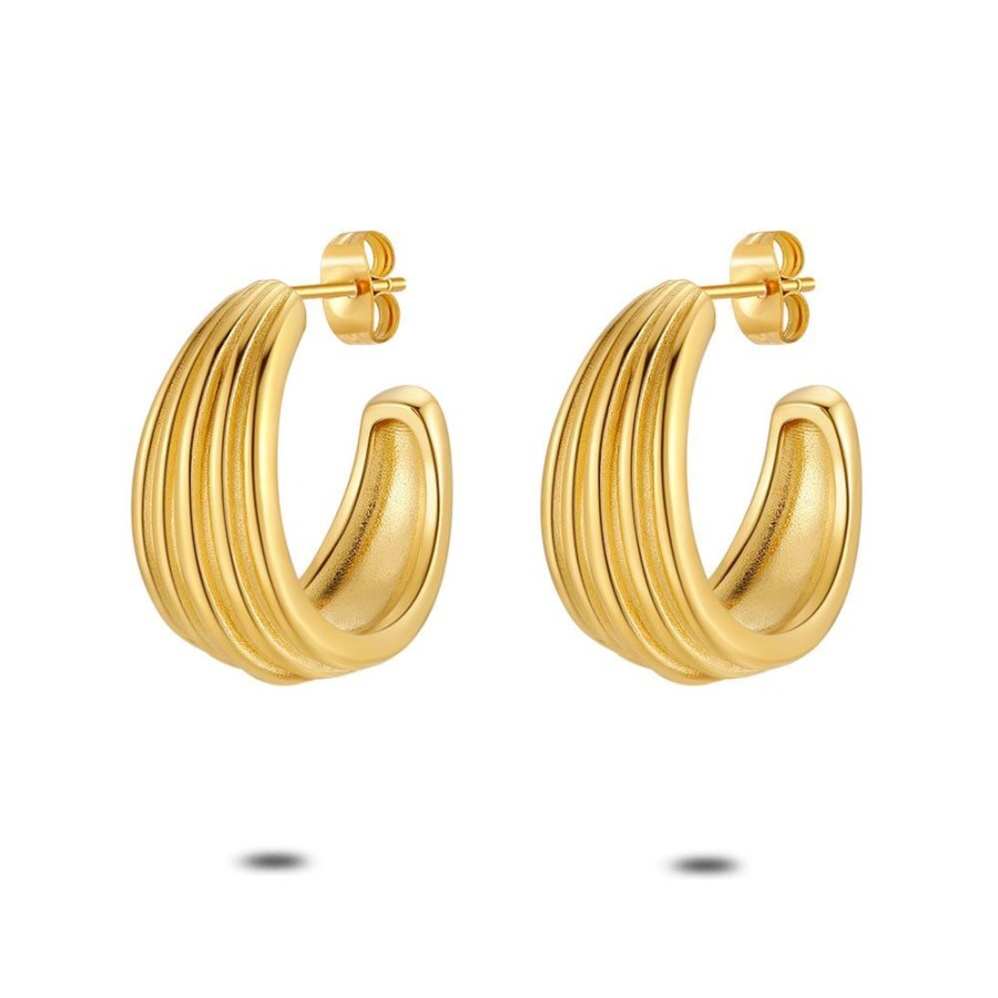 Women Twice As Nice | Gold Coloured Stainless Steel Earrings, Open Hoop Earring, 5 Rows