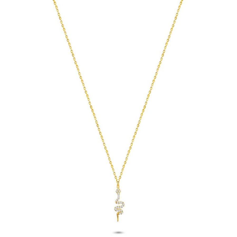 Women Twice As Nice | 18Ct Gold Plated Silver Necklace, Snake White Zirconia