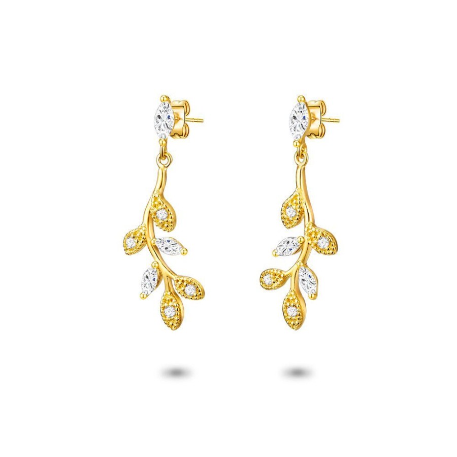 Women Twice As Nice | 18Ct Gold Plated Silver Earrings, Branch With Zirconia