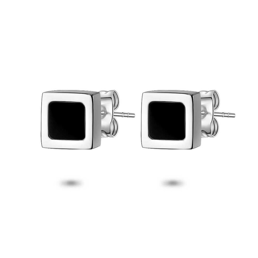 Women Twice As Nice | Stainless Steel Earrings, Black Square