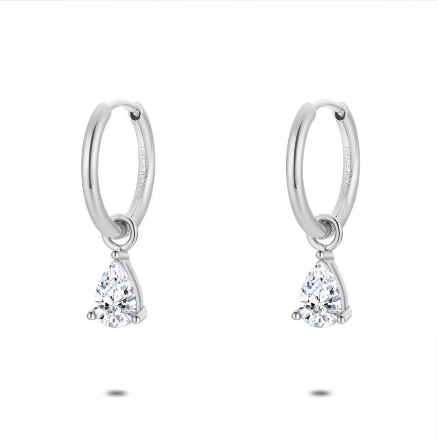 Women Twice As Nice | Stainless Steel Earrings, White Zirconia Drop