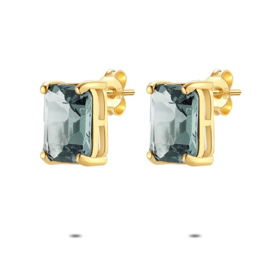 Women Twice As Nice | 18Ct Gold Plated Silver Earrings, Grey Zirconia