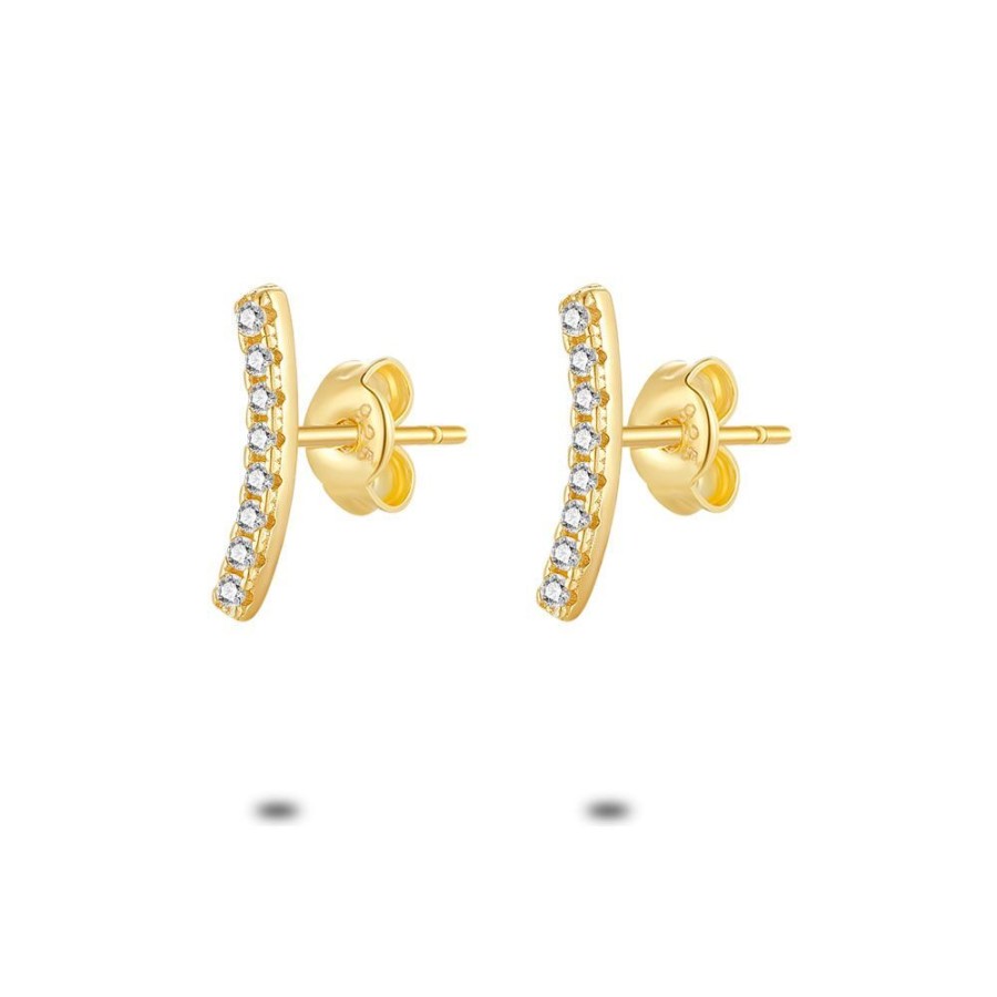 Women Twice As Nice | 18Ct Gold Plated Silver Earrings, Smiley With Zirconia