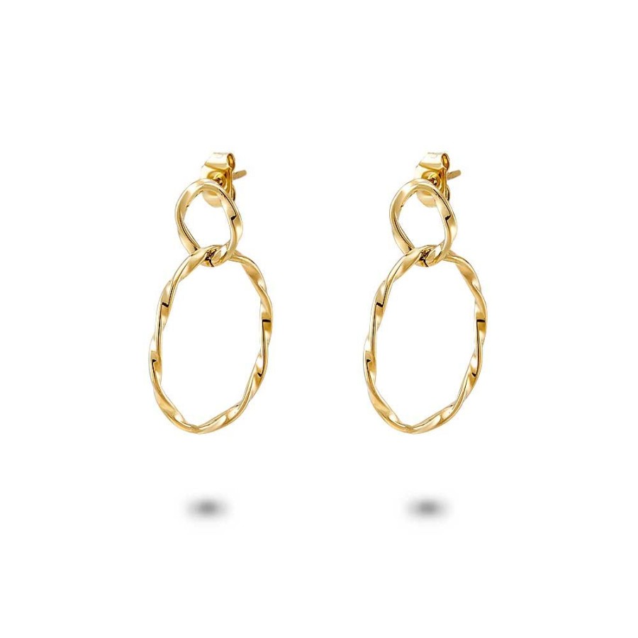 Women Twice As Nice | Gold Coloured Stainless Steel Earrings, 2 Twisted Ovals