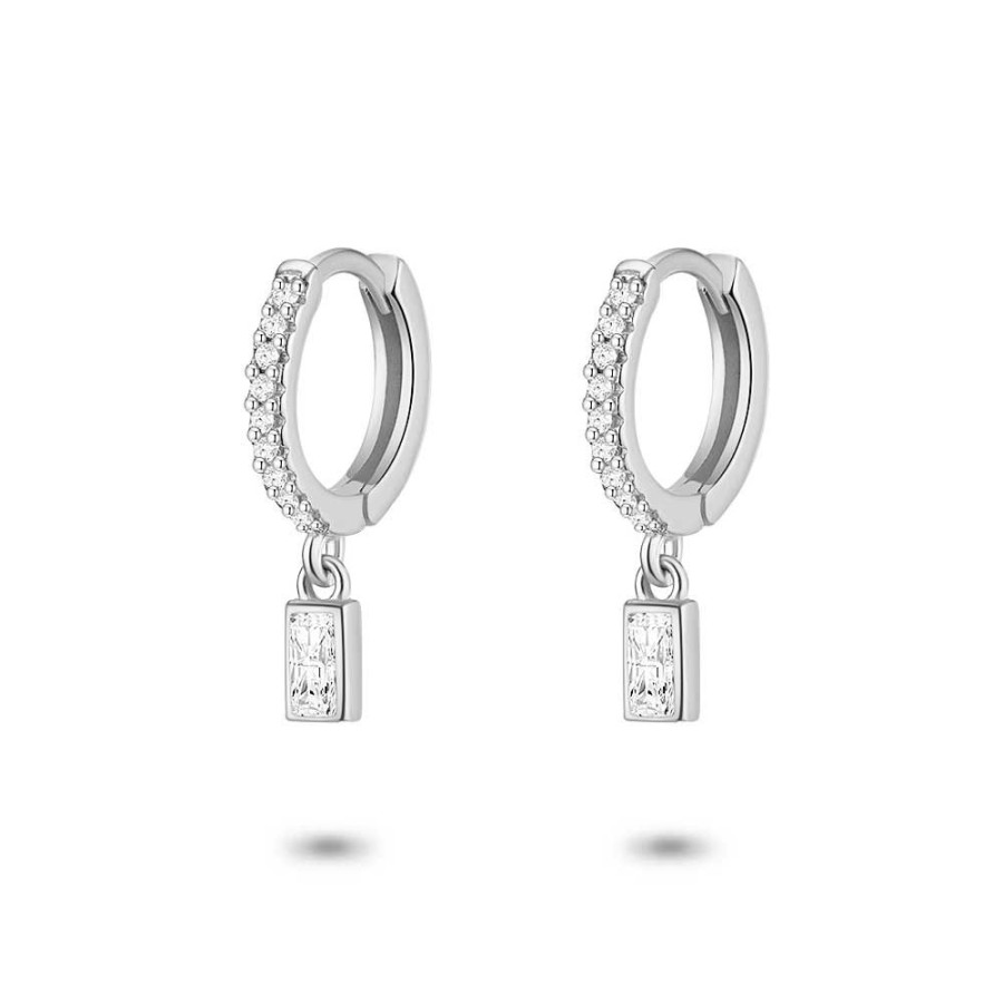 Women Twice As Nice | Silver Earrings, Hoop, White Zirconia, Hanging White Emerald Cut Zirconia