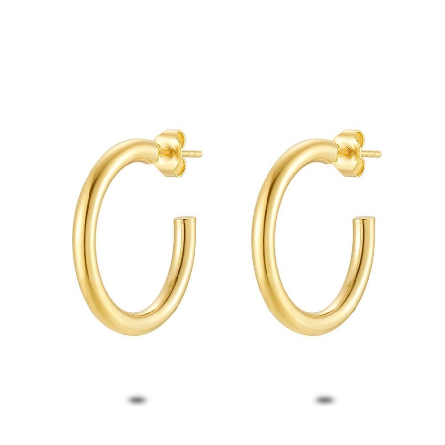 Women Twice As Nice | 18Ct Gold Plated Silver Open Hoop Earrings, 25 Mm