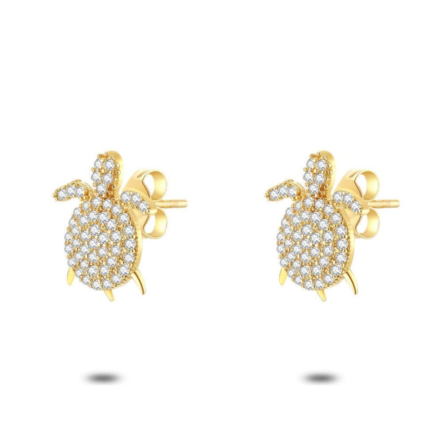 Women Twice As Nice | 18Ct Gold Plated Silver Earrings, Turtle, Zirconia