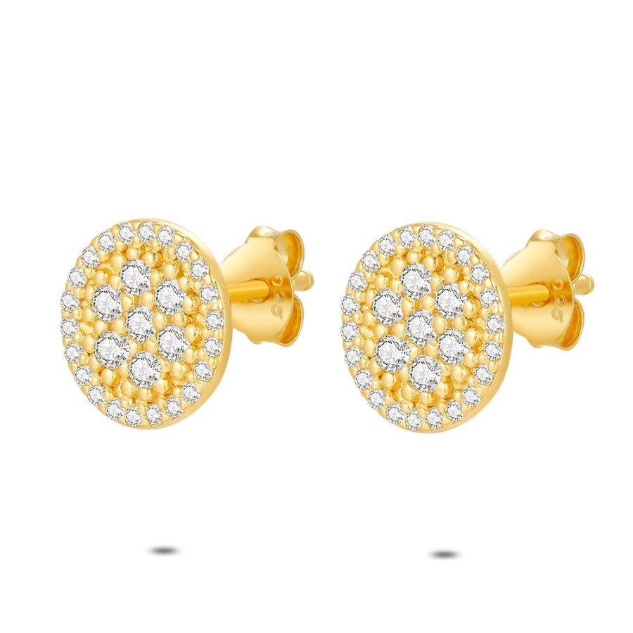 Women Twice As Nice | 18Ct Gold Plated Silver Earrings, Round, Zirconia Flower