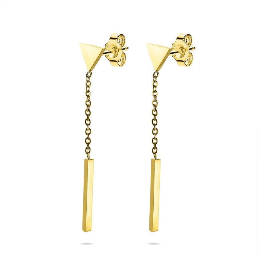 Women Twice As Nice | Gold-Coloured Stainless Steel Earrings, Triangle, Chain, Bar