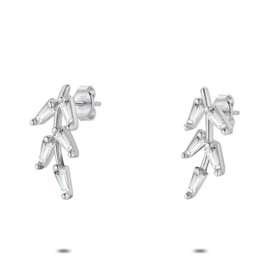 Women Twice As Nice | Silver Earrings In The Shape Of A Branch With Zirconia