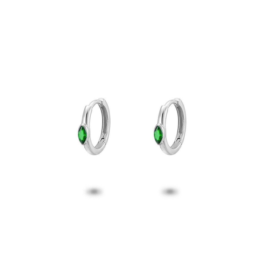 Women Twice As Nice | Silver Earrings, Hoop Earrings, Green Ellipse Zirconia