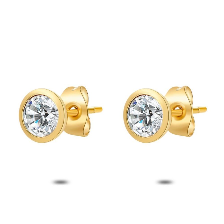 Women Twice As Nice | Gold Coloured Stainless Steel Earrings, 1 Crystal Of 6 Mm