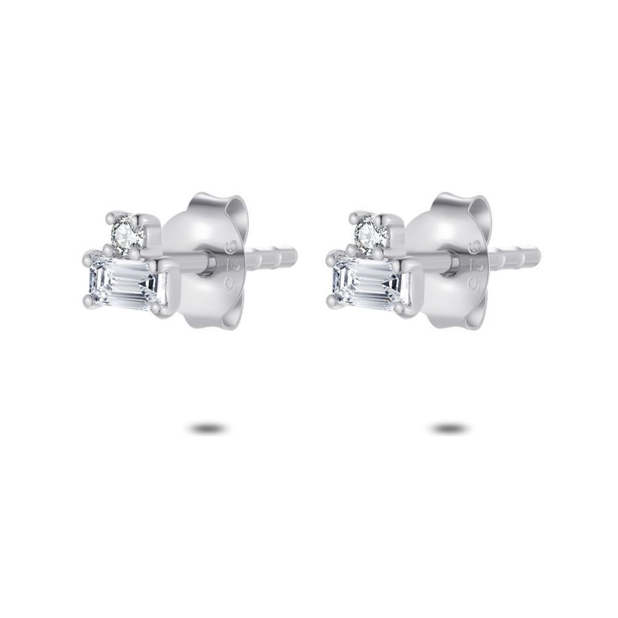 Women Twice As Nice | Silver Earrings, Three Different Zirconia, On The Ear