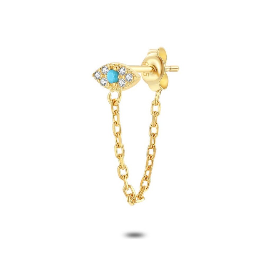 Women Twice As Nice | Earring Per Piece In 18Ct Gold-Plated Silver, Nazar, Turquoise And White Zirconia